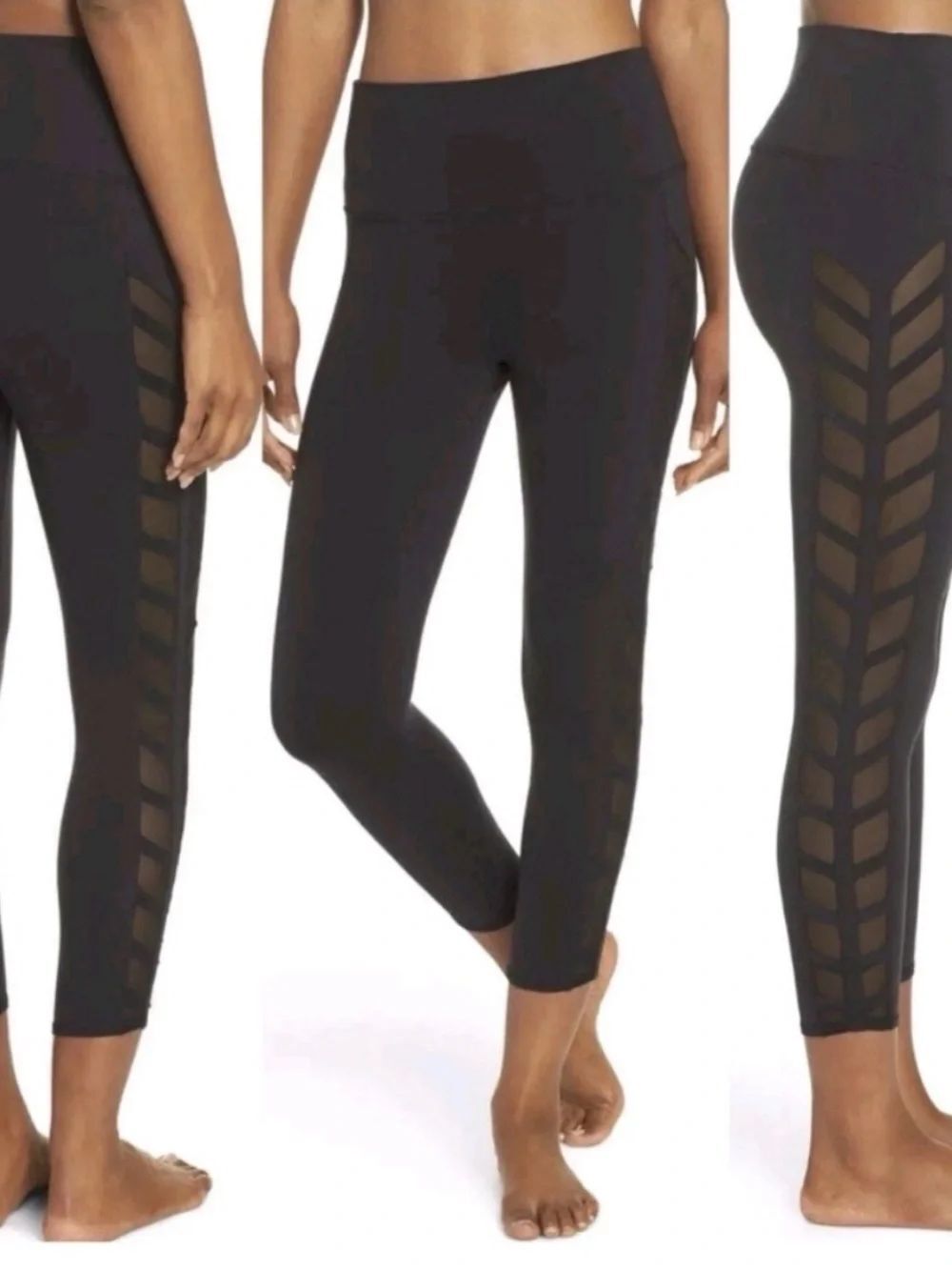 ALO YOGA | Black Chevron Mesh-Panel Cropped Leggings Women’s Size Medium